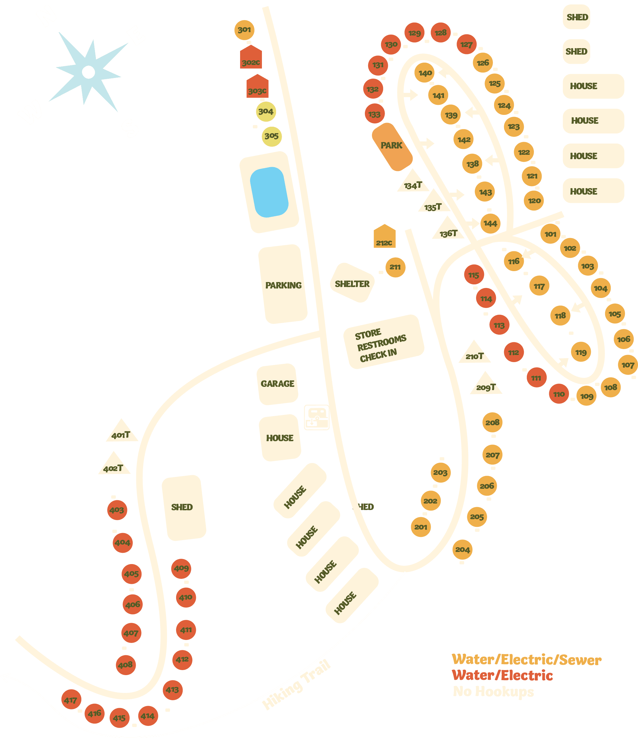 Camp Everyday Winona campground map showing all 74 sites